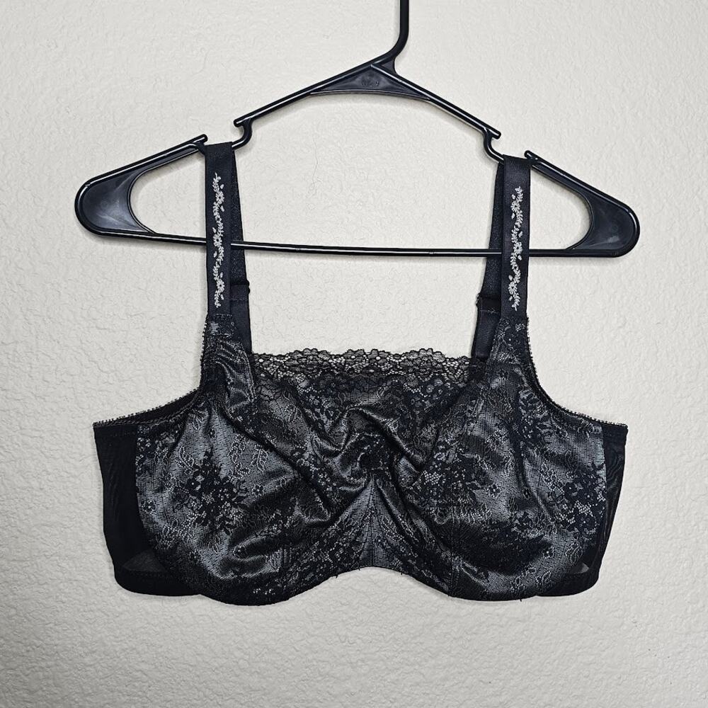 Glamorise wonderwire collection black lacey high coverage black bra Womens 38D